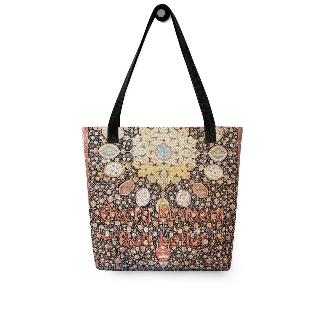 Every Moment Red Letter Ardabil Carpet Tote Whimsical Vintage Rug