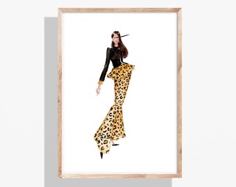 Leopard Print Fashion Illustration, Wall Art, Print from Original Watercolor Painting.