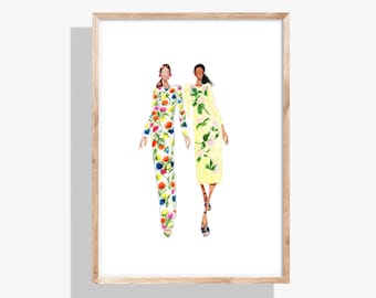 Floral Fashion Illustration Art Print, Garden Party Watercolor