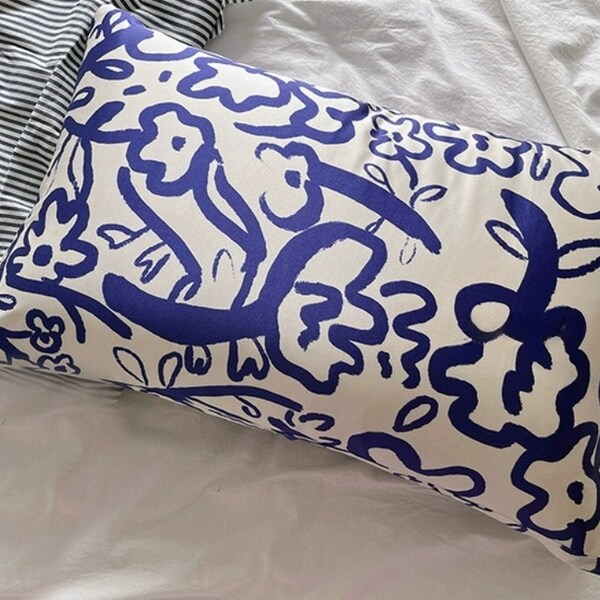 Abstract Art Silk Pillowcase: Doodle Pattern Ultramarine Silk Pillow Gift for Art Lover Silk Bedding Gift For Men Gift for New Home Owner