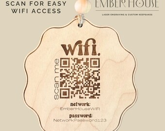 Retro Wooden WiFi QR Code Sign | Wavy Edge WiFi Password Sign for Airbnb, Home, Small Business, Salon & Spa Décor