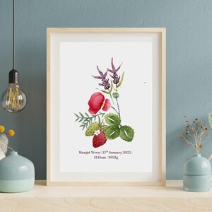 Personalisiertes Geburtsposter | Baby Aquarell Blumen Print | Benutzerdefinierte Neugeborenen Wandkunst | Mädchen-Kinderzimmer Dekor | Druckbares Andenken