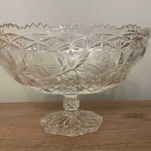 Vintage Large Cut Glass Footed Bowl