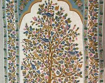 Hand-Embroidered "Tree of Life" Area Rug or Tapestry, Floral Tapestry