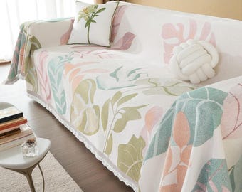 Floral Chenille Couch Cover: Washable, All-Season Sofa Slipcover