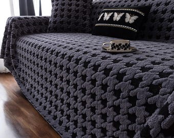 Nordic Chenille Sofa Cover, Patterned Couch Throw