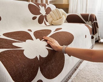 Flower Couch Cover/Soft Couch Slipcover/Chenille Sofa Cover/Floral Style Couch Protection/Home Decor/Couch Through Blanket/Gift For Her