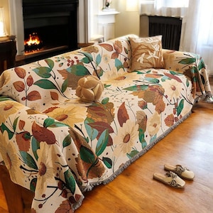 Floral Style Couch Cover/Soft Couch Slipcover/Cotton Sofa Cover/Flower Couch Protection/Home Decor/Couch Through Blanket/Gift For Her