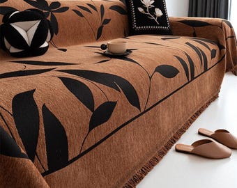 Floral Chenille Couch Cover, Washable Sofa Slipcover