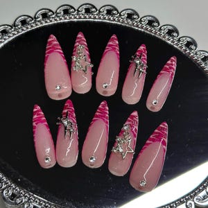 Pink y2k zebra print press on nails