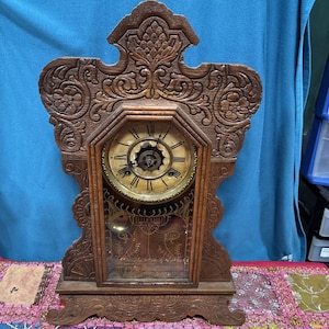 Antique Waterbury Gingerbread Clock with Alarm 8-Day, Time/Strike Needs Repair