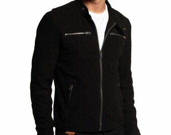 Men's Black Suede Leather Jacket Slim Fit Biker Real Suede Jacket