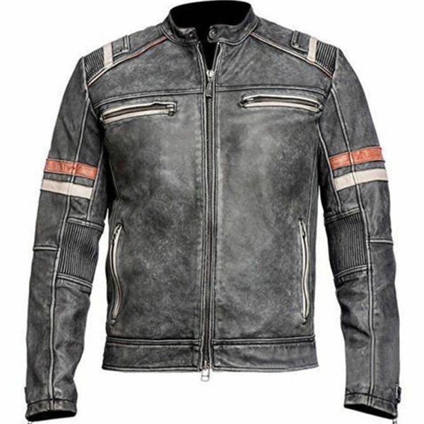 Men's Vintage Leather Jacket Biker Style Real Leather Jacket/Cafe Racer Distressed Leather Jacket Coat