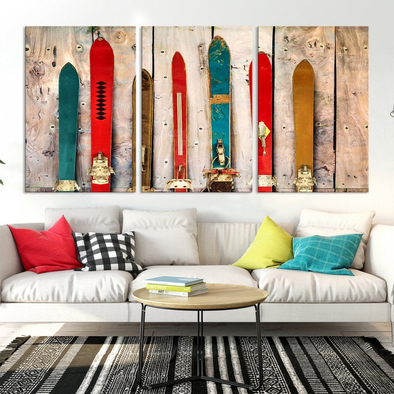 Ski Wall Art Canvas Print Winter Ski Resort Lodge Log House Farm House ...
