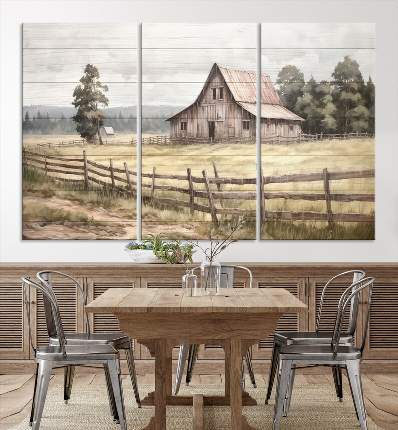 Vintage Wooden Barn Canvas Farmhouse Wall Decor Rustic Primitive ...