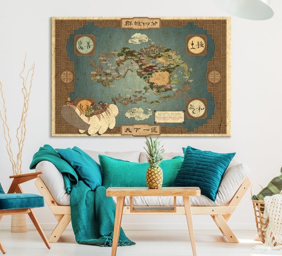 Avatar Last Air Bender Vintage Map Canvas Wall Art Print Rustic Avatar Anime World Map Home Decor World Map Kids Room Decor Map Anime Movie Etsy