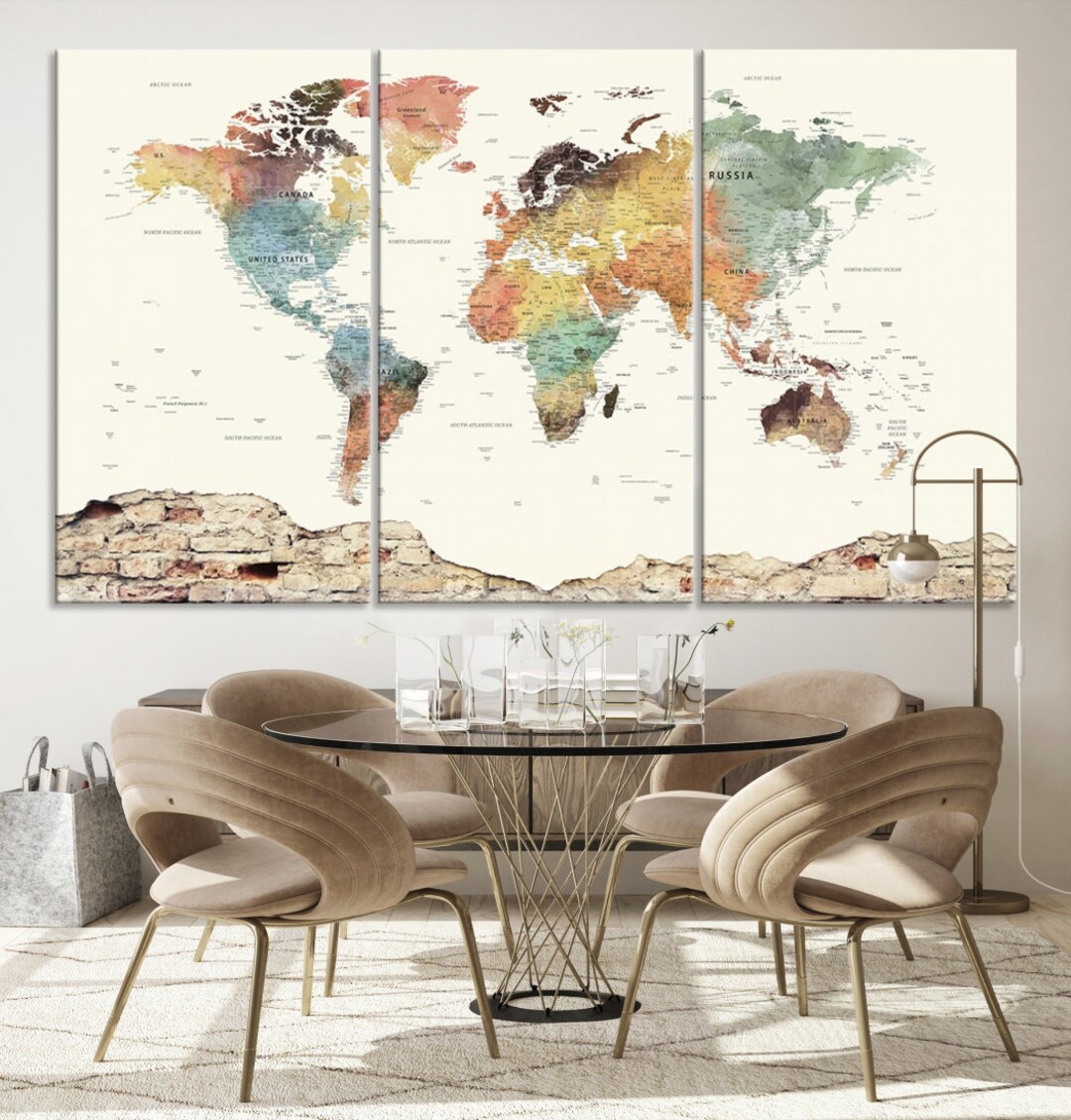 Colorful Push Pin World Map Canvas Wall Art Print Extra Large Multi ...