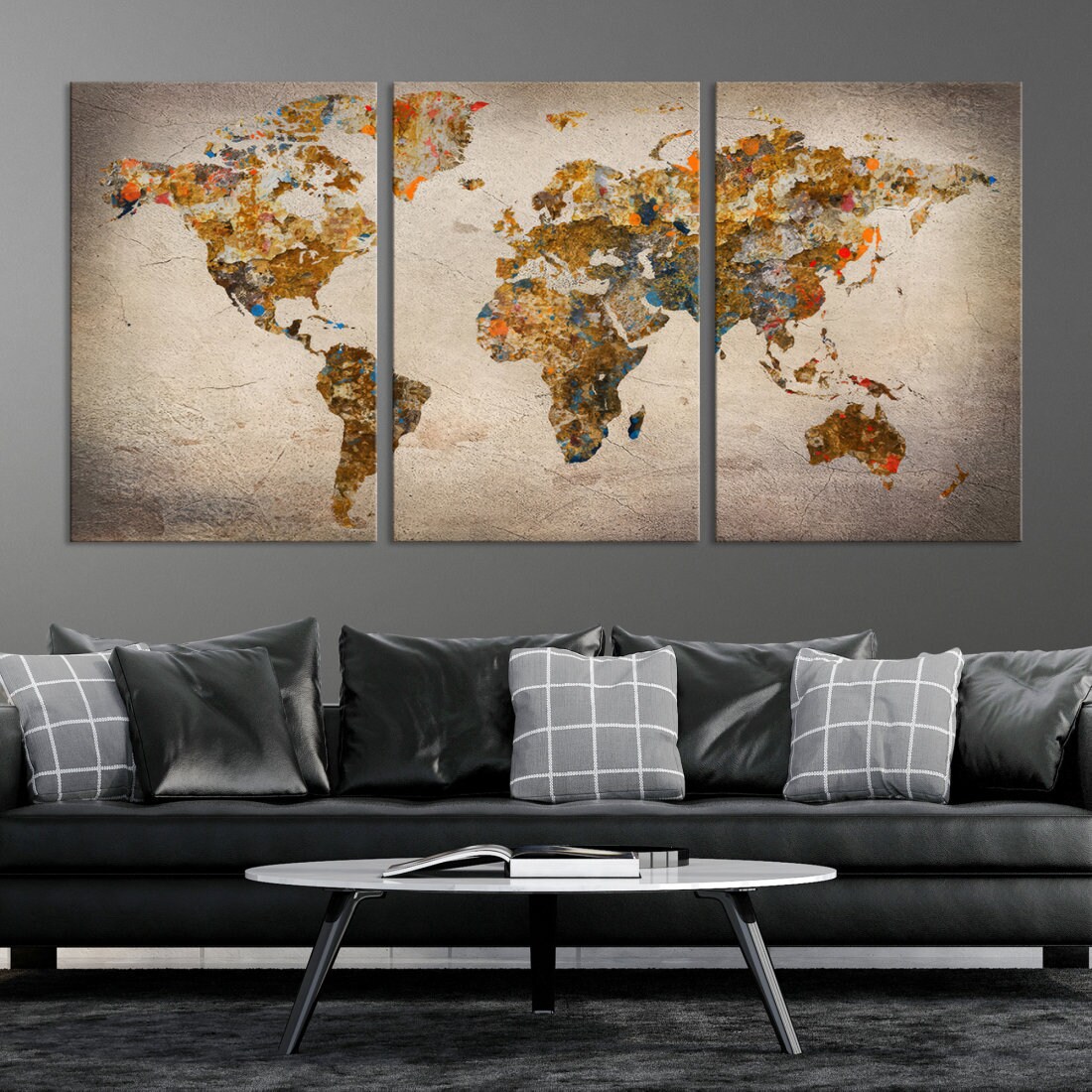 Vintage Textured World Map Canvas Wall Art Print Extra Large Multi ...