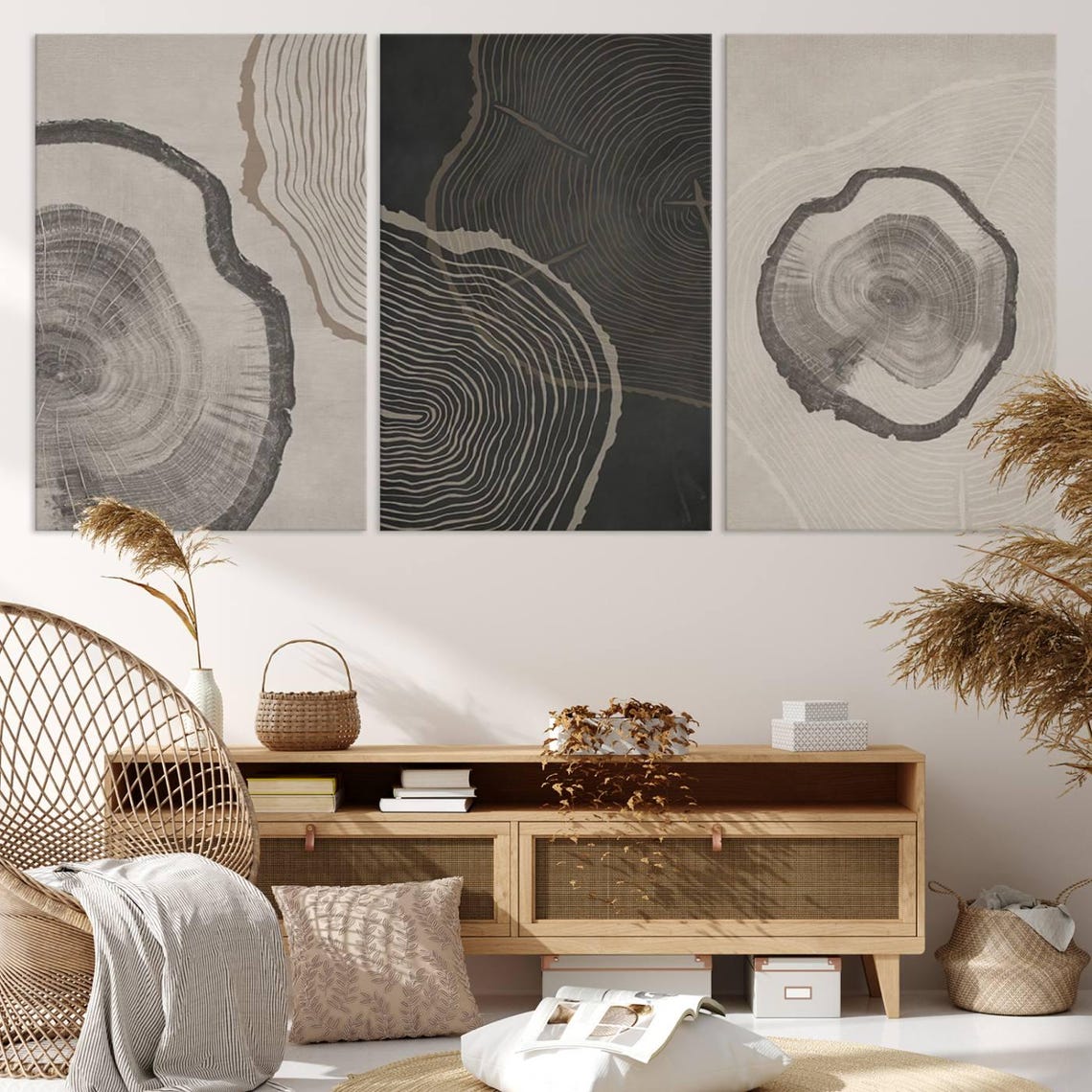Tree Ring Linocut Wood Wall Art Tree Rings Abstract Minimalist Modern ...