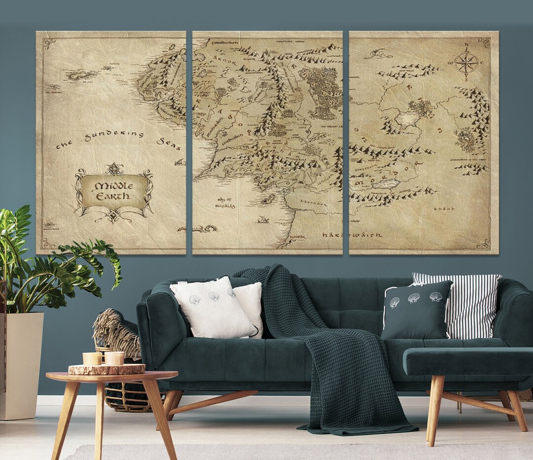 Vintage Middle Earth Map Canvas Print, Lord of the Rings Wall Art, Game ...