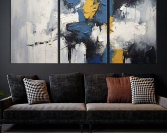 Navy Blue Abstract Painting Wall Art Canvas Print Modern Multi Panel Decor for Office Bedroom Farmhouse Living Room Art Print Ready to Hang