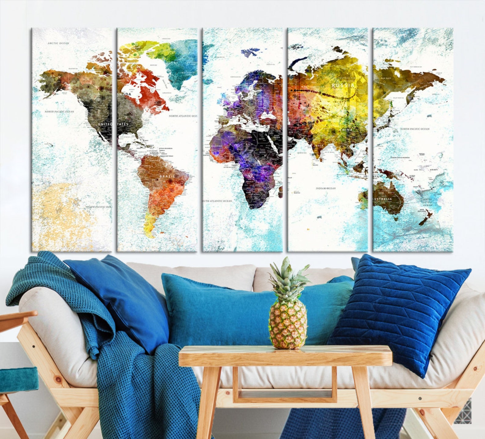 Colorful Textured World Map Canvas Wall Art Print Extra Large Multi ...