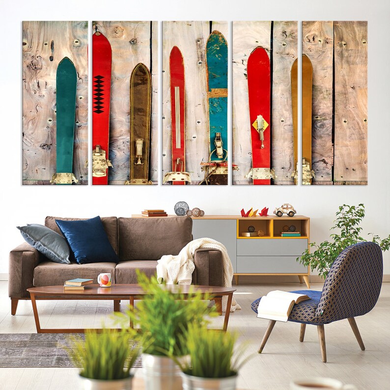 Ski Wall Art Canvas Print Winter Ski Resort Lodge Log House Farm House ...