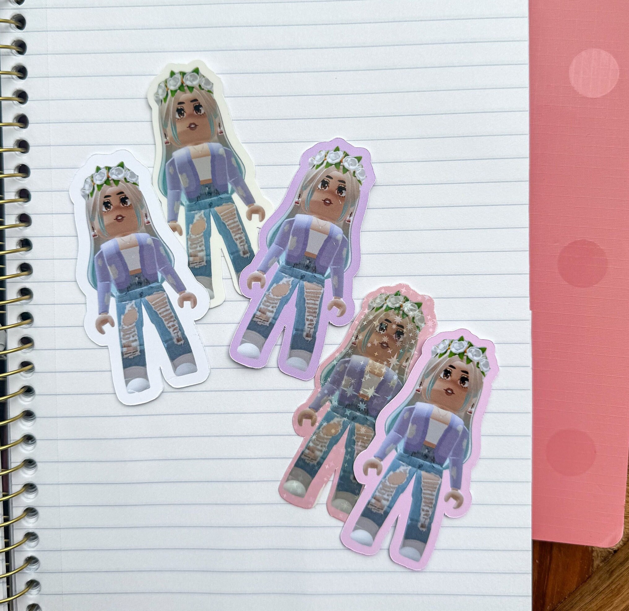 Custom gaming character waterproof sparkle stickers set of 5