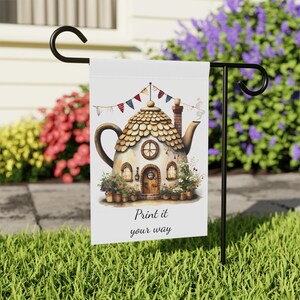 Cottage House Banner for Porch & Lawn, Whimsical Floral Yard Sign, Personalized Banner