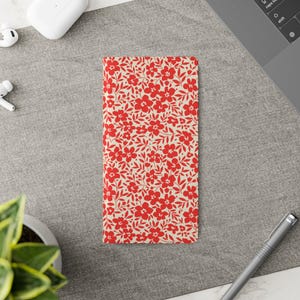 Funda para teléfono con diseño floral rojo elegante, estilo billetera, regalo para ella, accesorios florales, uso diario, Día de la Madre