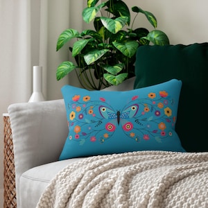 Butterfly and Flowers Lumbar Pillow, Decorative Throw Pillow, Floral Cushion Cover, Home Decor Accent