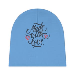 Made with Love Baby Beanie: Soft Infant Hat with Pink Hearts