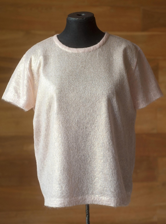 Prada, PRADA Pink Gold Metallic Mohair Knit Top T-Shirt Blouse It 42 S Made in Italy