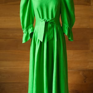 Green linen vintage maxi dress Berwin&Wolff, size S