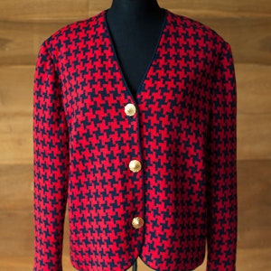Red black woolen vintage blazer women&#39;s devernois, size l, xl