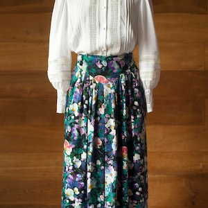 Vintage katoenen midi-rok met bloemenprint voor dames peter hahn, maat m, l