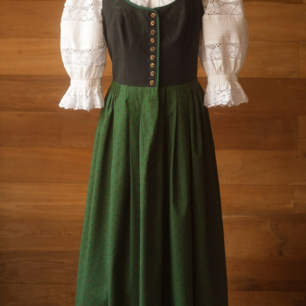 Green Austrian vintage sundress maxi women's salzburger-dirndl-look, size m, l