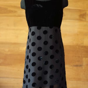 Vintage black silk velor polka dot dress women marilyn anselm hobbs, size s,m