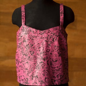 Lilac leather top with flowers vera pelle, size m