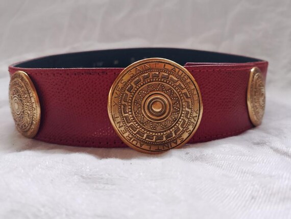VINTAGE YVES SAINT LAURENT RED LEATHER GOLD BUCKLE BELT Leather belt Yves Saint Laurent Red size 95 cm in Leather  main image 3