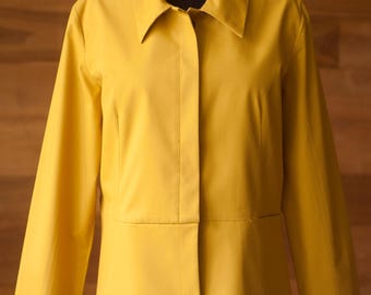 Simpelthen Mustard Yellow Cropped Jacket Minimalist Tailored Blazer, size M