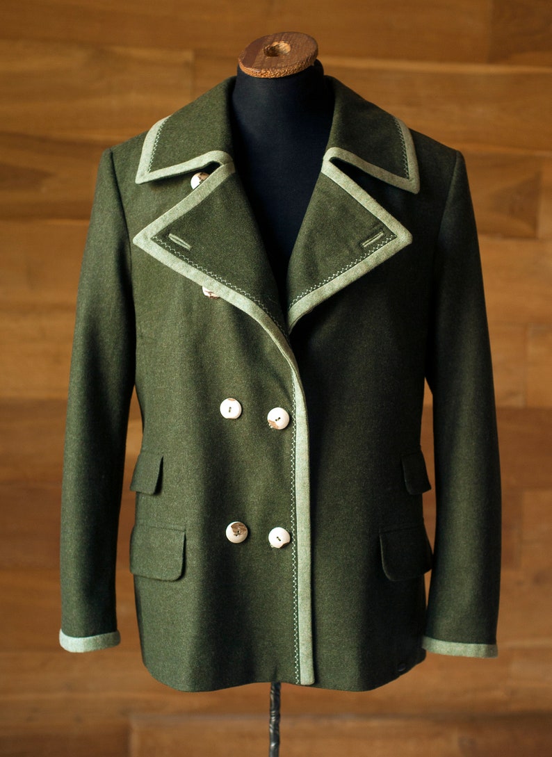 Vtg Giesswein Womens Green Gray Wool Jacket Size 8 by Giesswein