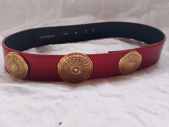 Red Vintage Leather Belt With Gold Discs Yves Saint Laurent  display picture 1