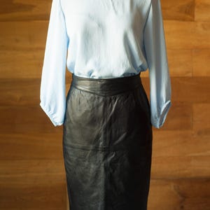 Black genuine leather vintage pencil skirt (Germany), size S, M