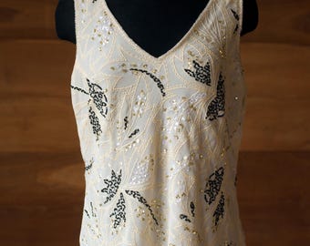 Top de noche de seda color leche con cuentas y lentejuelas murek fashion, talla l, xl