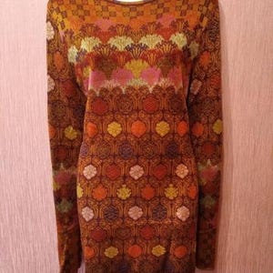 Knitted orange mini dress with abstract print Kenzo, size L