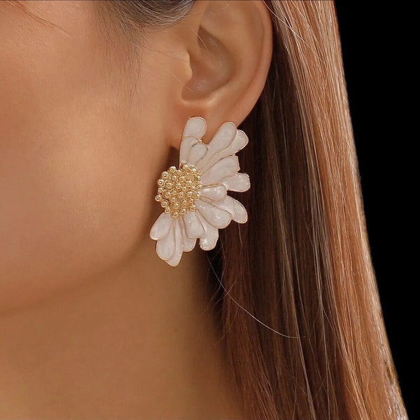 Boho Colorful Big Flower Petal Stud pour femme, Boucles d'oreilles irrégulières, ChimKpop Sweet Piercing, Accessoires de bijoux d'oreilles.