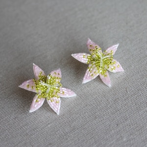 Bead Emroidered Lily Flower Stud Earrings