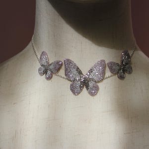 Butterfly trio necklace lavender, silver