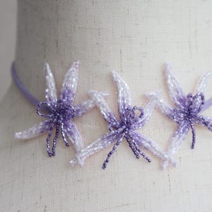 Purple Triple Orchid beaded choker necklace